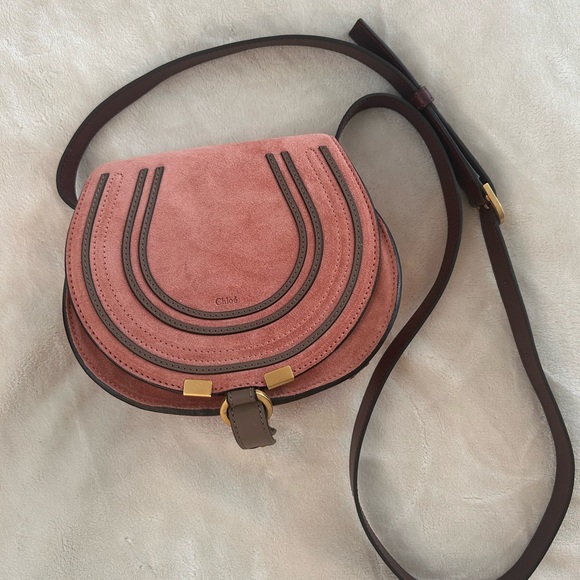 Chloe Handbags - Chloe Pink Suede Marcie Saddle Crossbody Bag